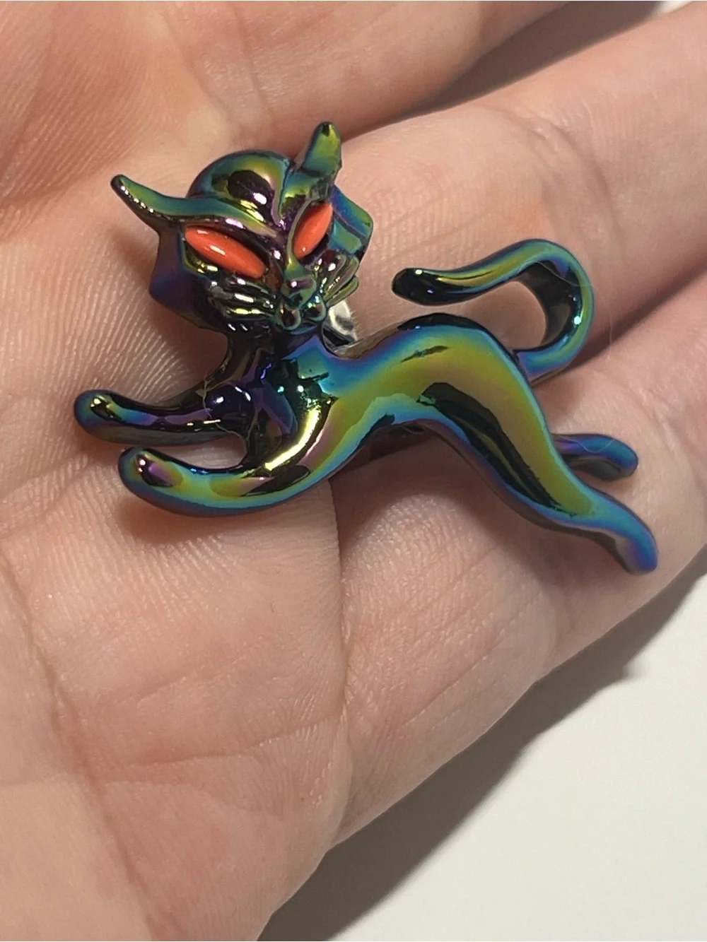 Iridescent Leaping Cat Brooch Pin - Multicolor
